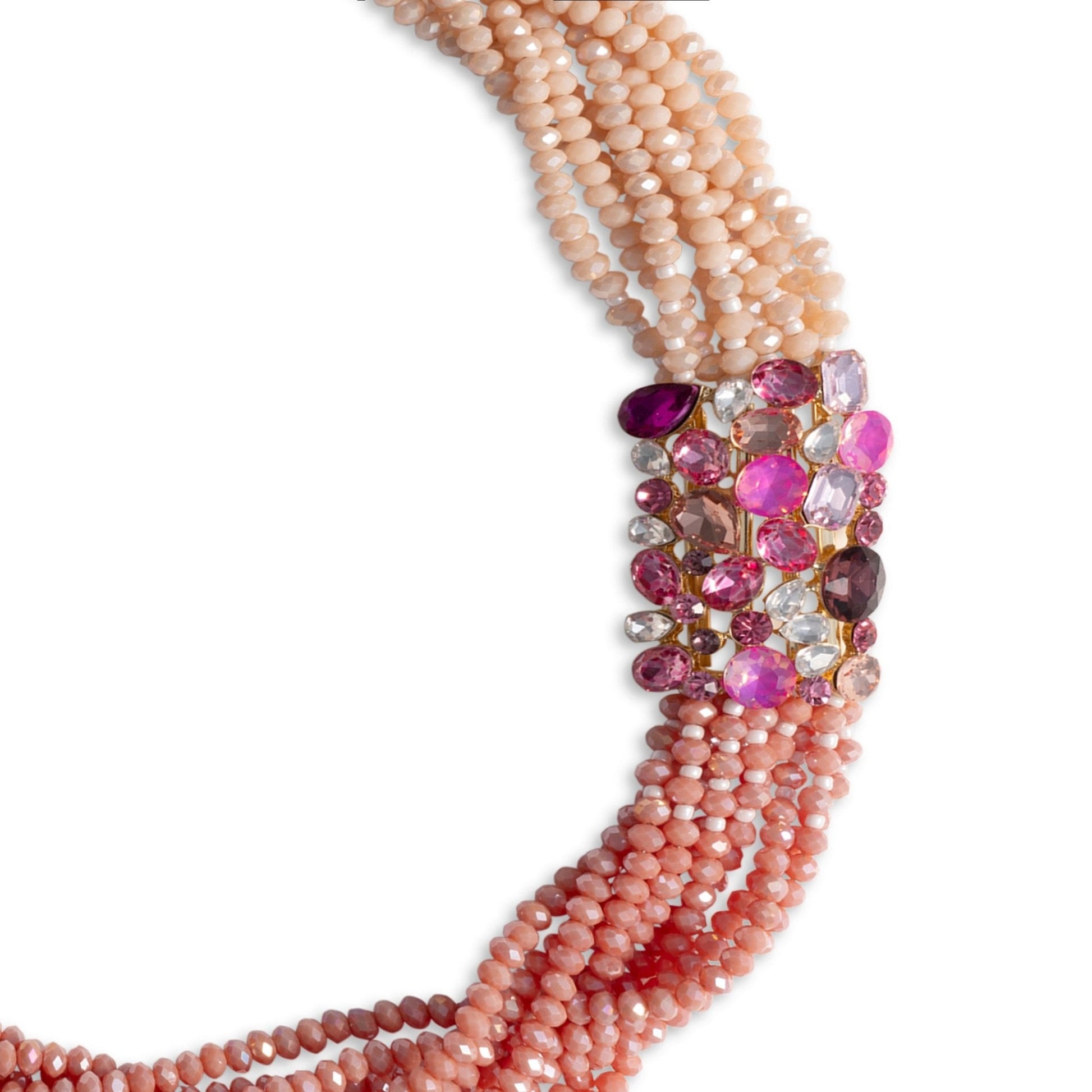 Collana con micro cristalli intrecciati tono rosa, inserto in vetro - Mya Accessories