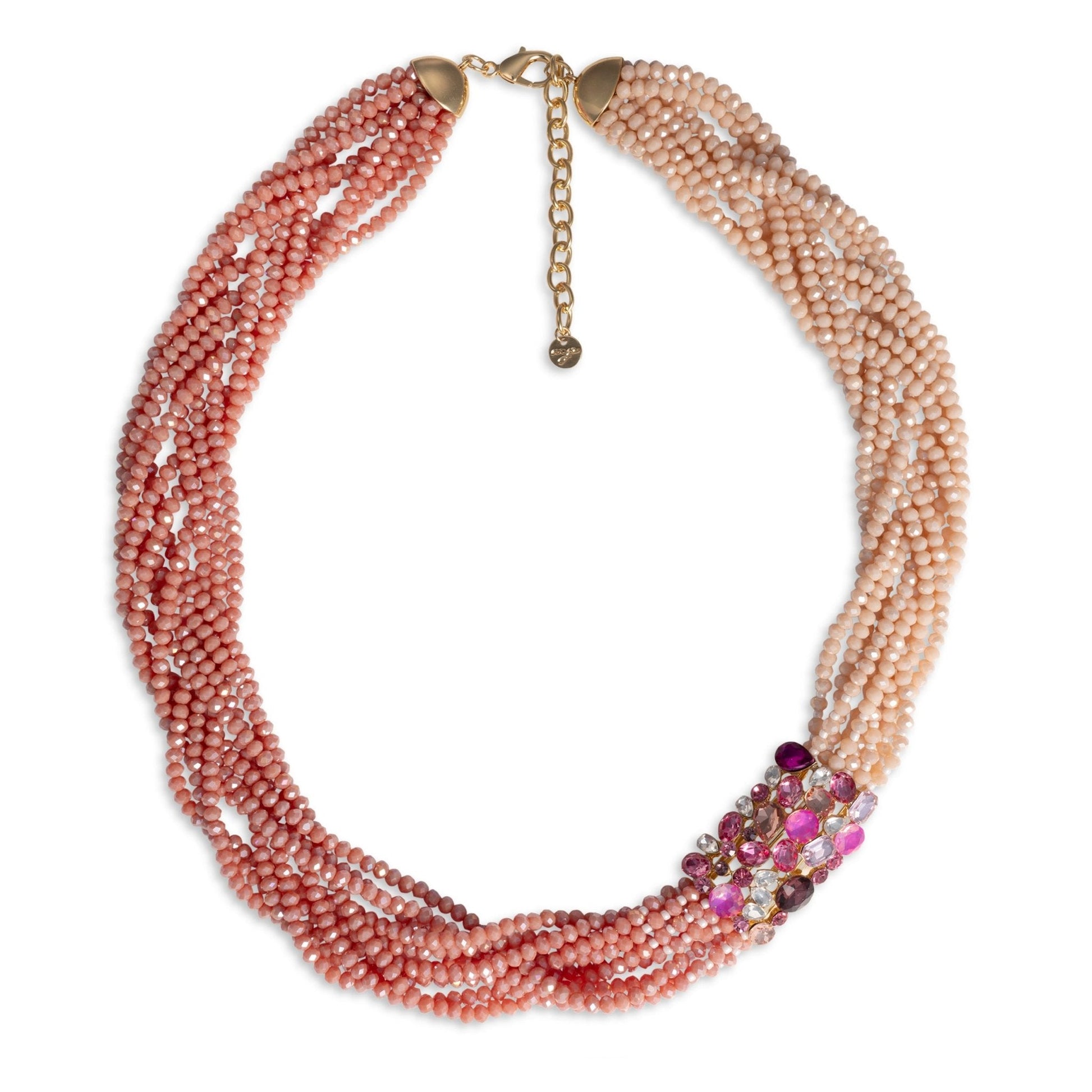 Collana con micro cristalli intrecciati tono rosa, inserto in vetro - Mya Accessories