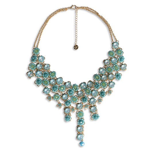 Collana girocollo in metallo con fiori a cascata in vetro tono turchese - Mya Accessories