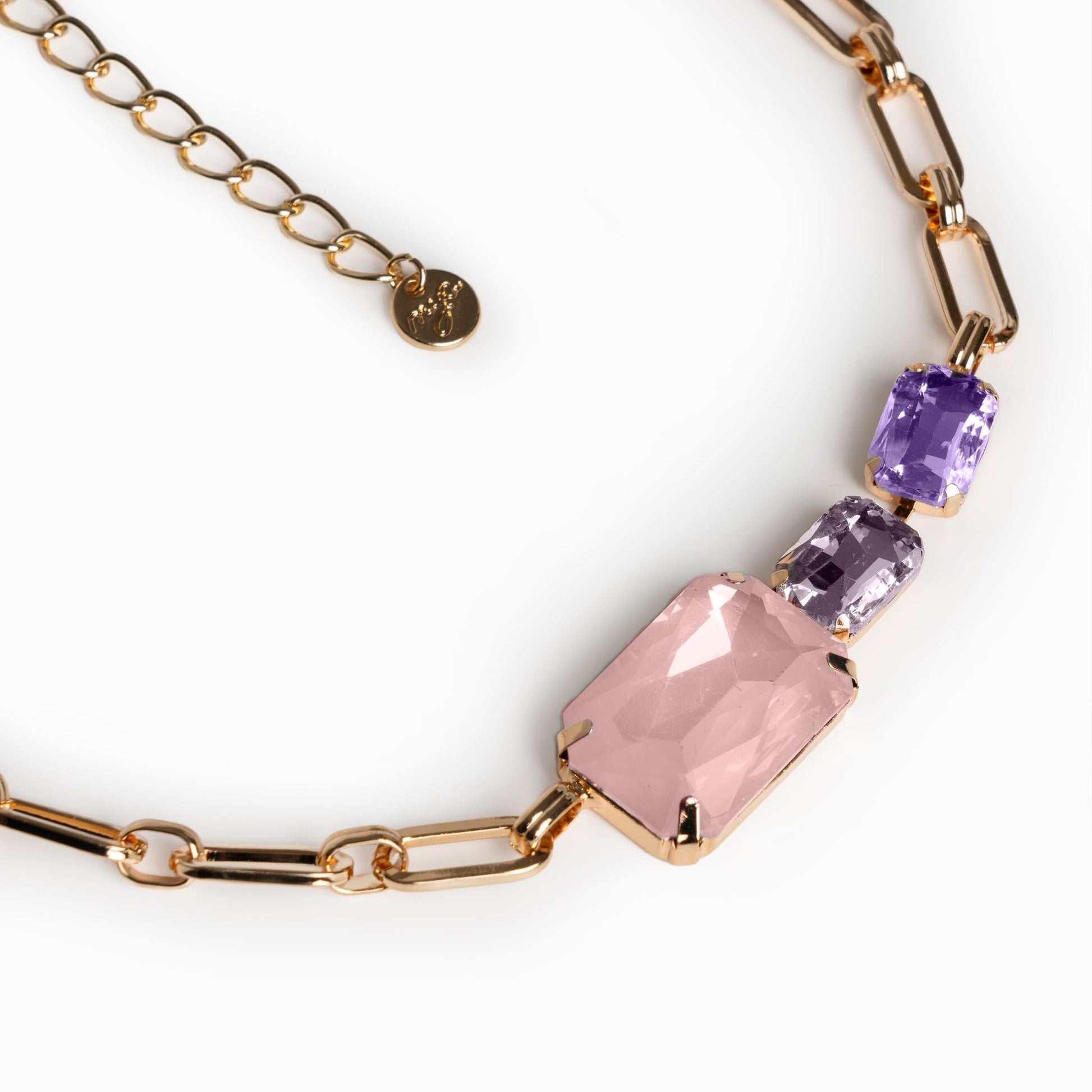 Collana girocollo a catena con inserti in vetro tono rosa - Mya Accessories