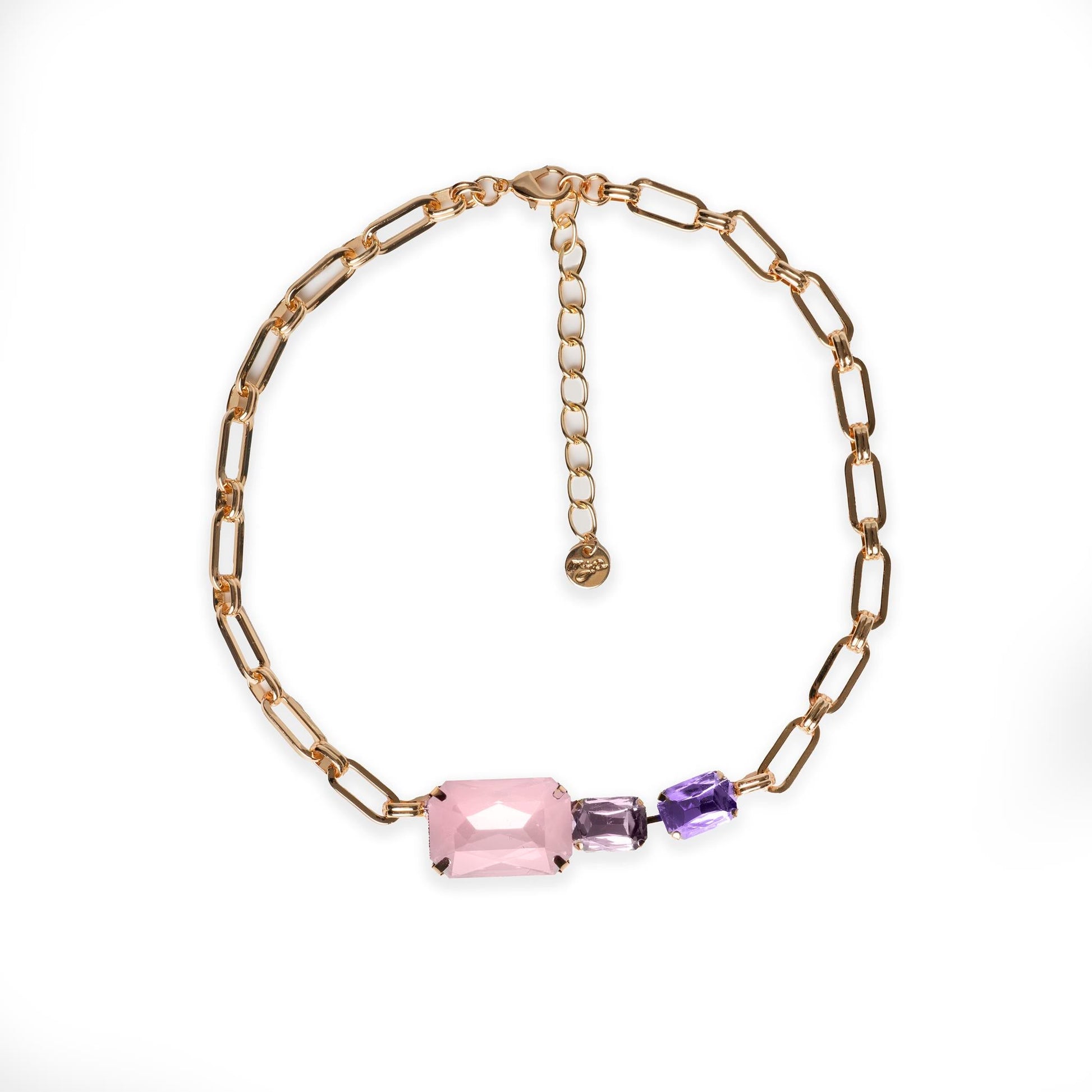 Collana girocollo a catena con inserti in vetro tono rosa - Mya Accessories