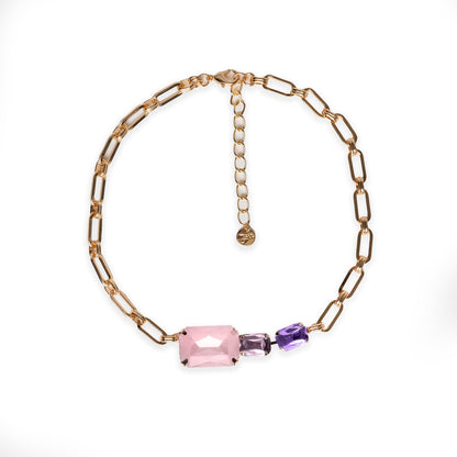 Collana girocollo a catena con inserti in vetro tono rosa - Mya Accessories
