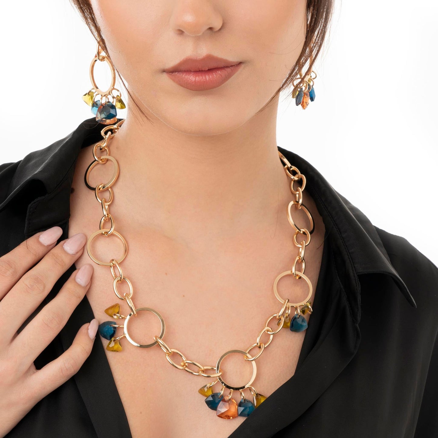 Collana girocollo a catena circolare con pietre in vetro mutlicolore - Mya Accessories