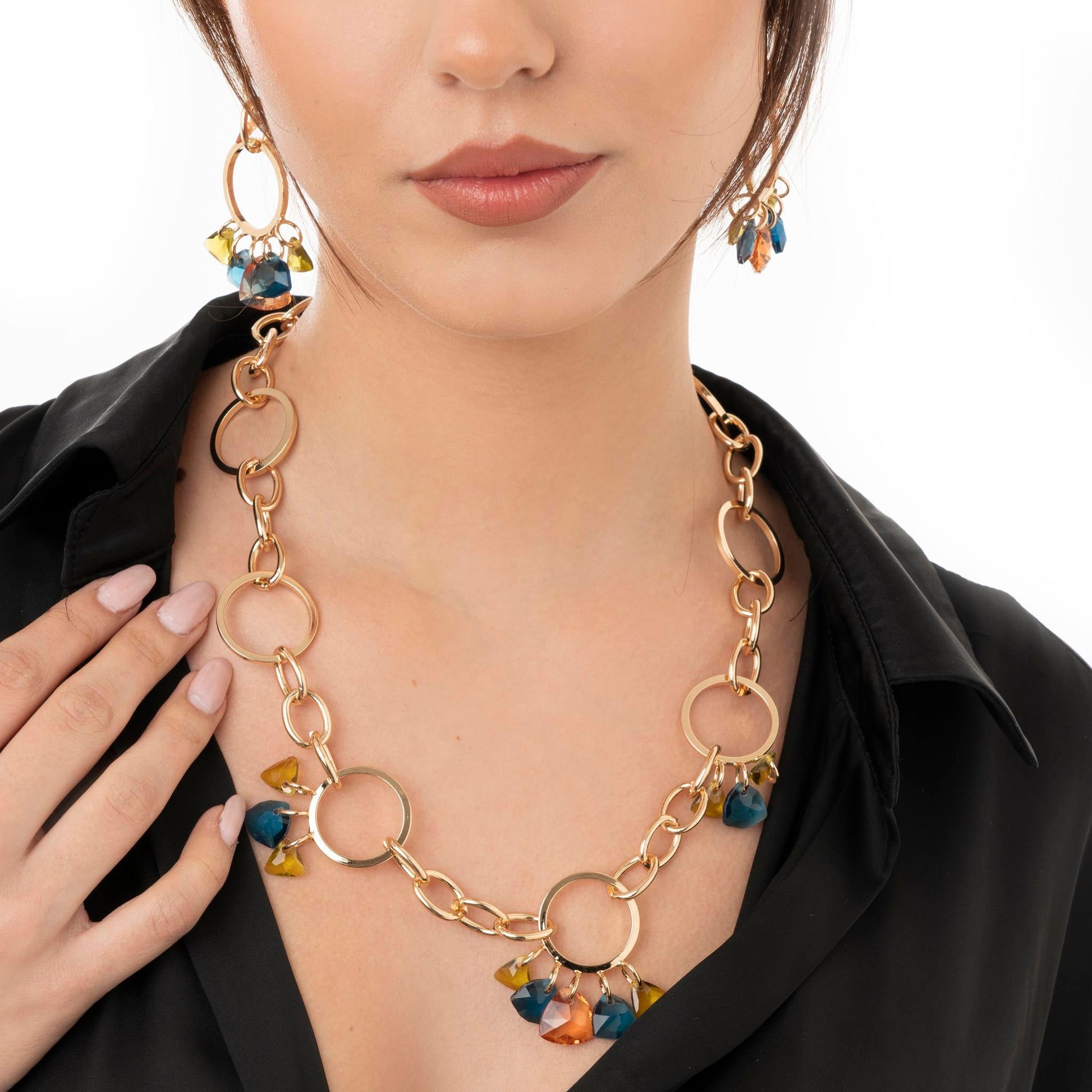 Collana girocollo a catena circolare con pietre in vetro mutlicolore - Mya Accessories