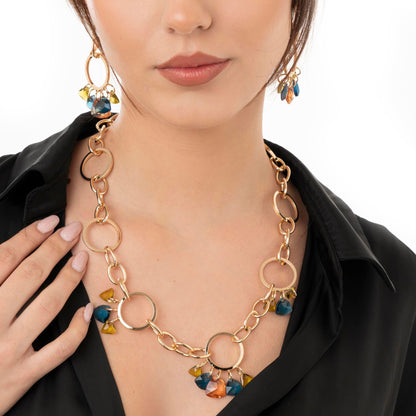 Collana girocollo a catena circolare con pietre in vetro mutlicolore - Mya Accessories