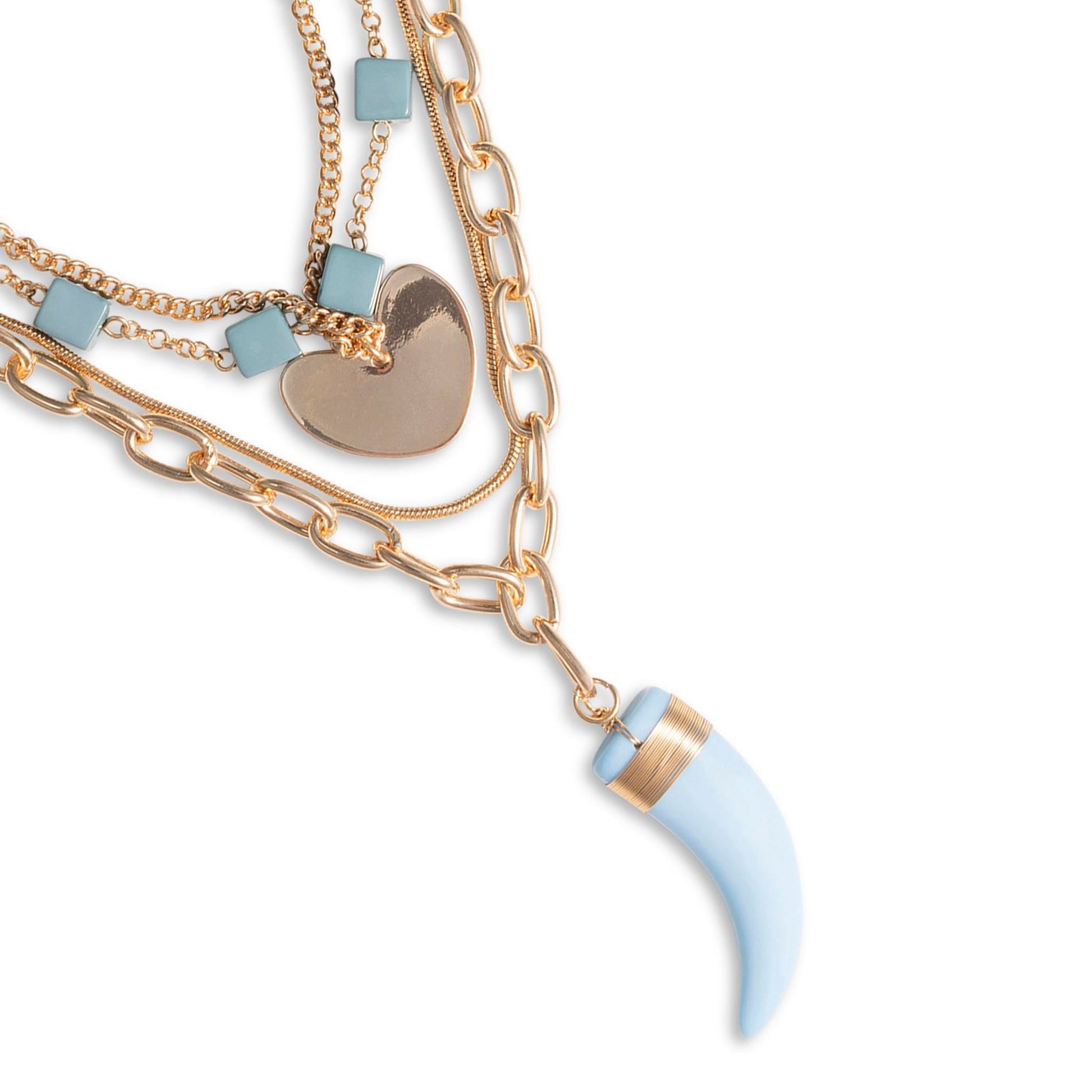 Collana multi catena con pendente a forma di corno in acrilico celeste - Mya Accessories