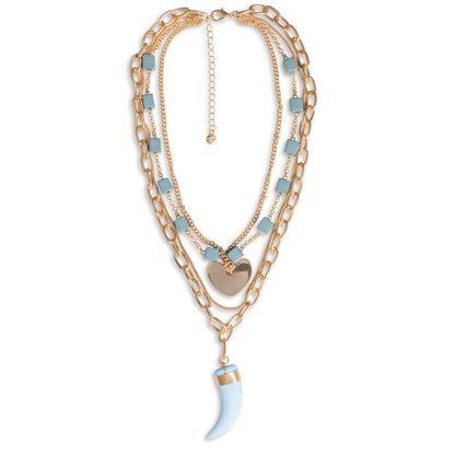Collana multi catena con pendente a forma di corno in acrilico celeste - Mya Accessories
