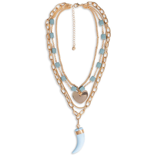 Collana multi catena con pendente a forma di corno in acrilico celeste - Mya Accessories