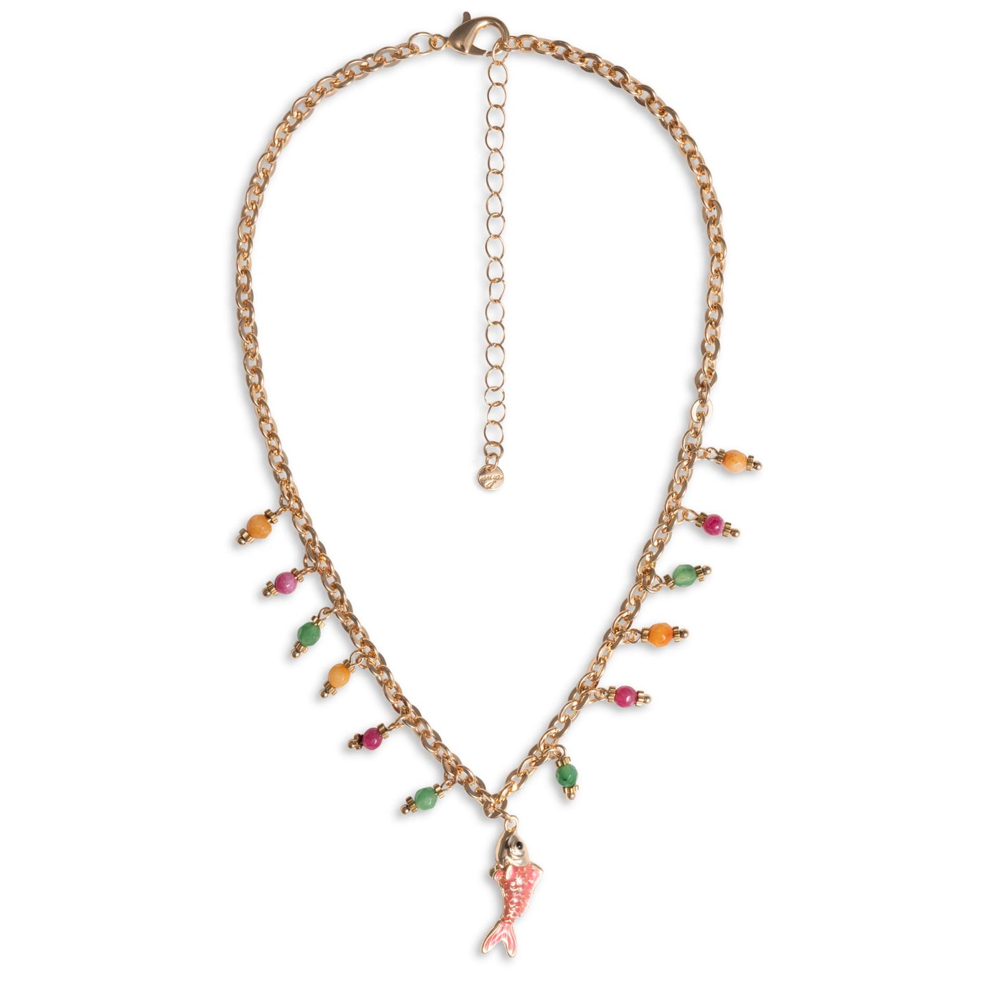 Collana girocollo con multi charms e pendente a pesciolino smaltato fucsia