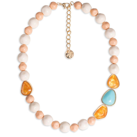 Collana girocollo con pepite rosa e bianche ed inserti in acrilico arancio e turchese - Mya Accessories