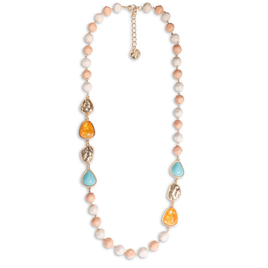 Collana lunga con pepite rosa e bianche ed inserti in acrilico arancio e turchese - Mya Accessories