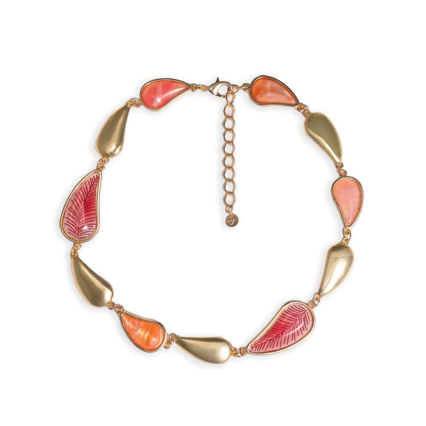 Collana girocollo con inserto foglia in metallo ed acrilico tono rosso ed arancio - Mya Accessories