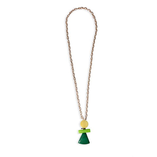 Collana lunga a catena con pendente a forma geometrica in resina tono verde - Mya Accessories