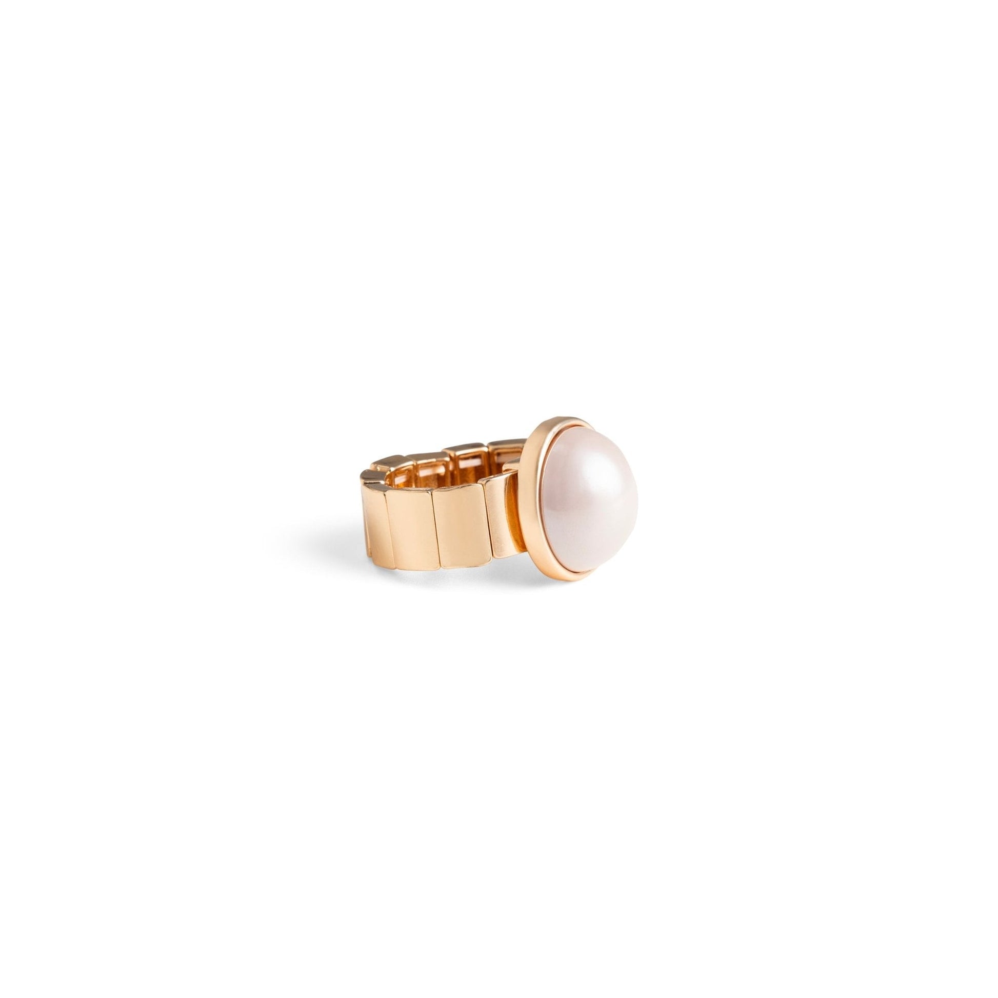 Anello in metallo elastico con perla in acrilico bianca - Mya Accessories