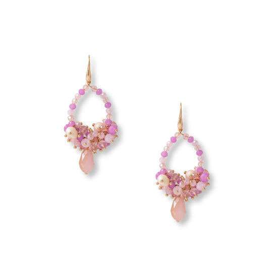 Orecchini pendenti circolari in micro cristalli con goccia tono rosa - Mya Accessories