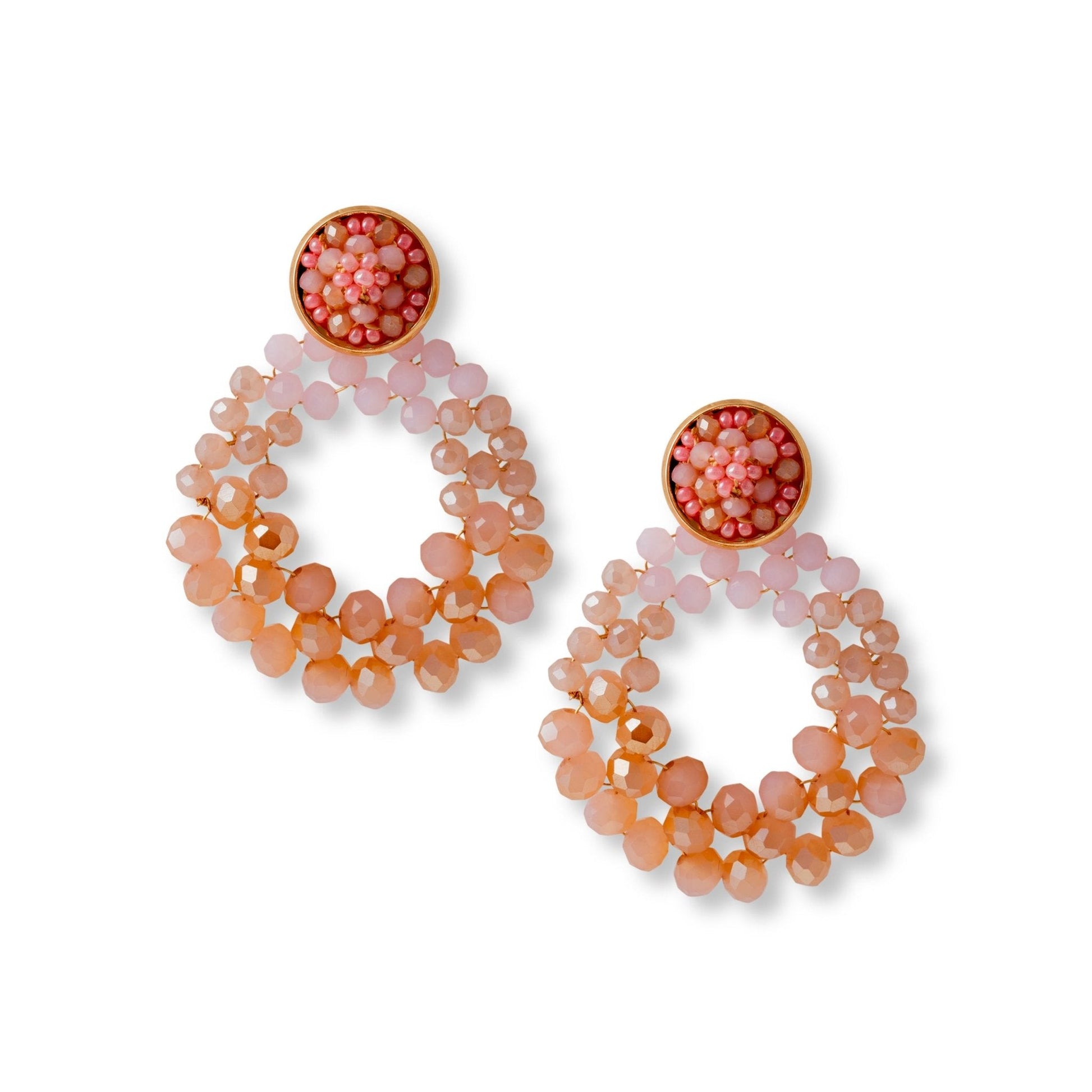Orecchini pendenti circolari con micro cristalli rosa - Mya Accessories