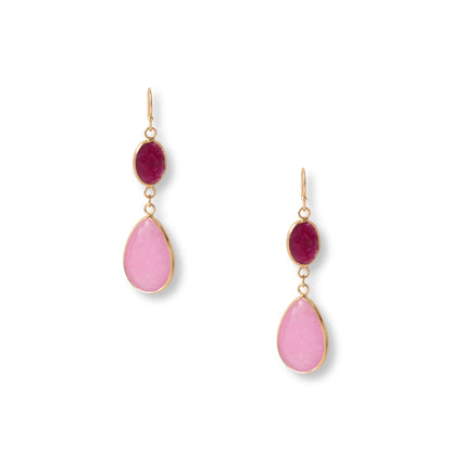 Orecchini pendenti con pietre dure a goccia tono rosa - Mya Accessories