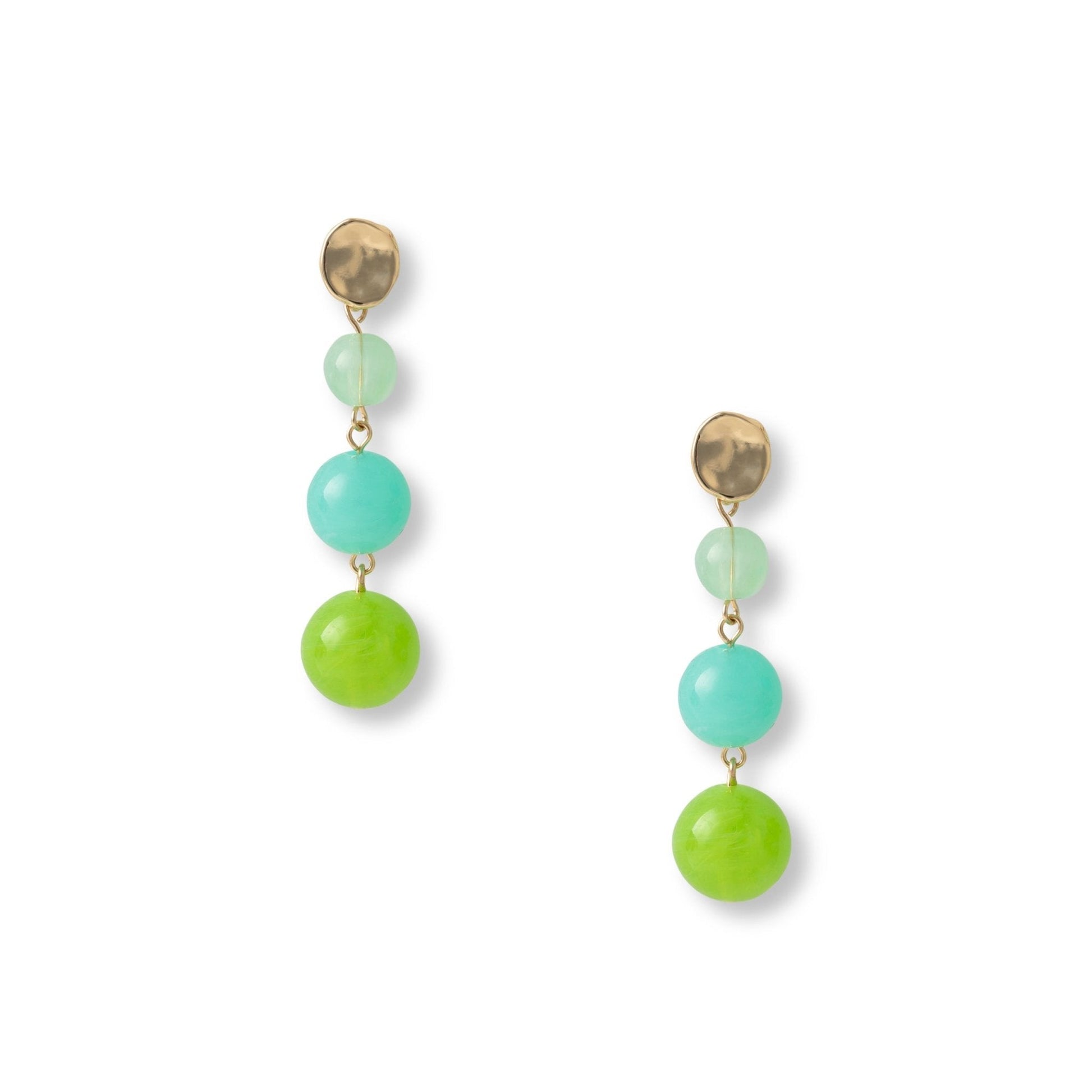 Orecchini pendenti con tripla sfera in acrilico tono verde - Mya Accessories