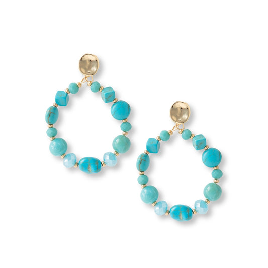 Orecchini pendenti a cerchio con pietre in vetro turchese - Mya Accessories