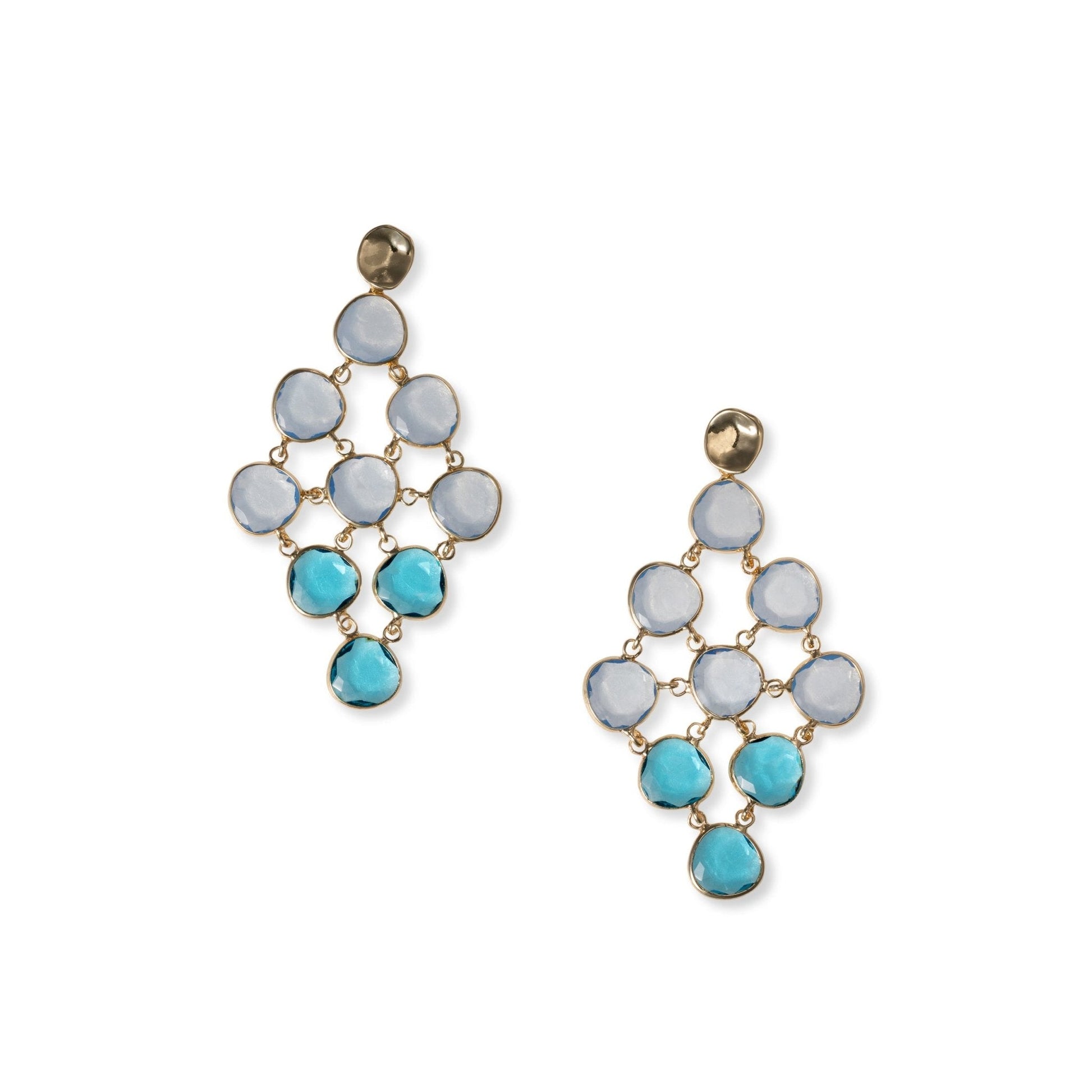 Orecchini pendenti con pietre circolari in vetro tono azzurro - Mya Accessories