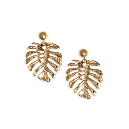 Orecchini pendenti a foglia in metallo lucido - Mya Accessories