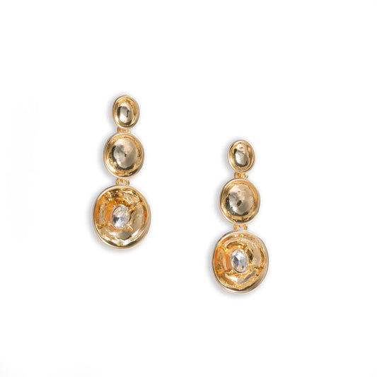 Orecchini pendenti in metallo a sfere concave con pietre crystal - Mya Accessories