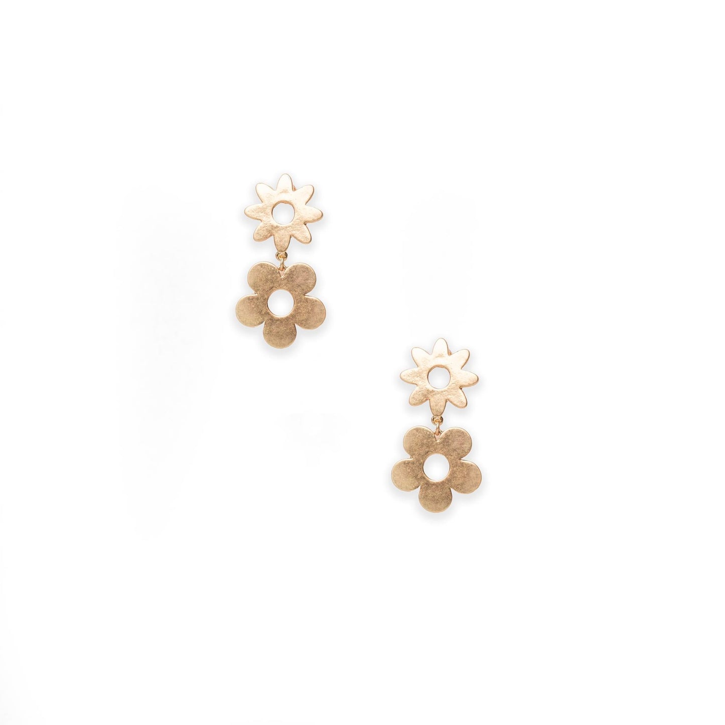 Orecchini pendenti con doppio fiore in metallo - Mya Accessories
