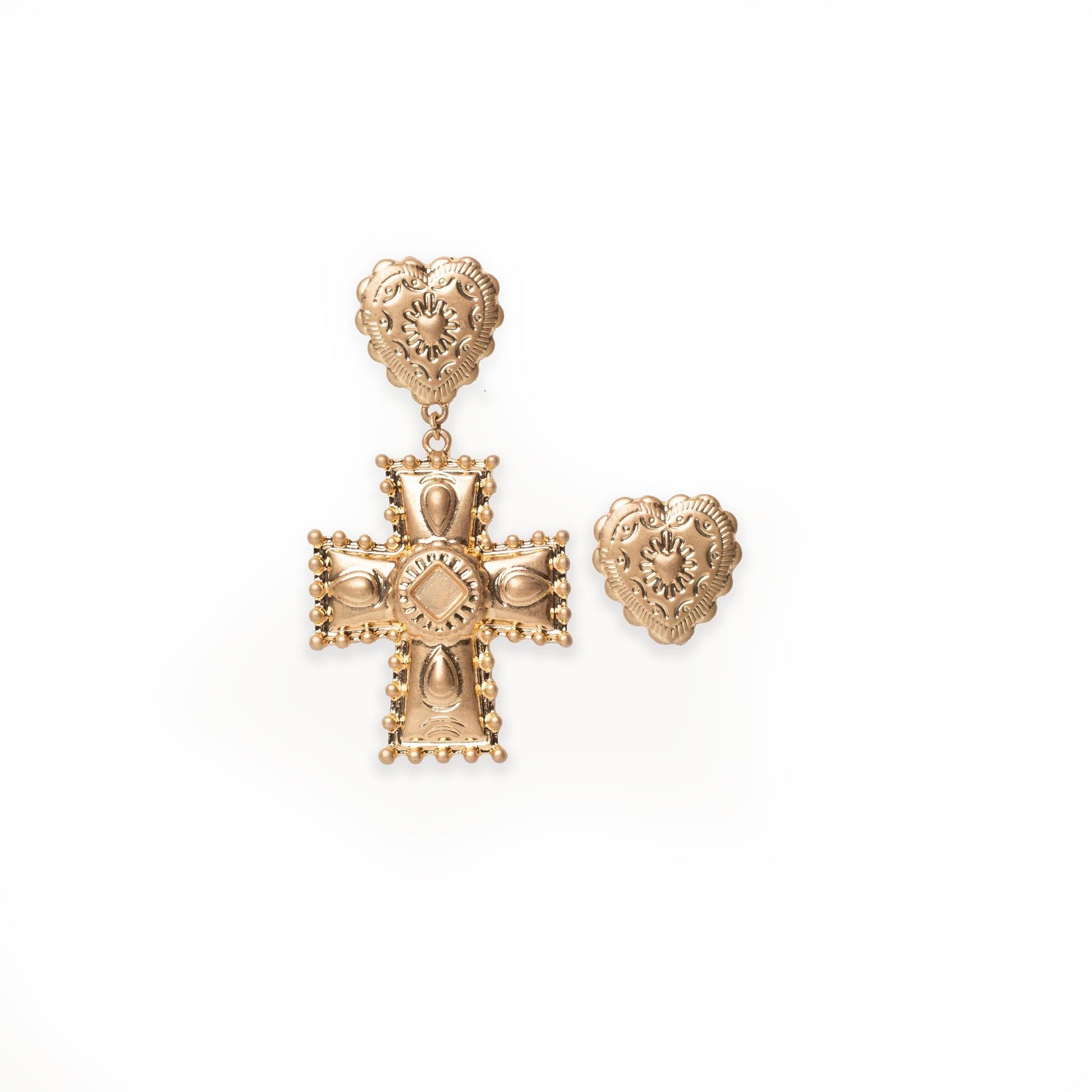 Orecchini pendenti con croce e cuore in metallo - Mya Accessories