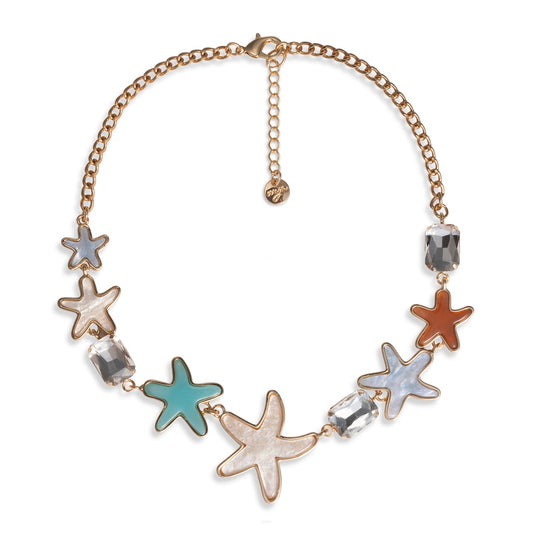 Collana girocollo a catena con inserti stelle marine in acrilico multicolore