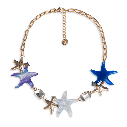 Collana girocollo a catena con inserto stelle marine in acrilico tono blu