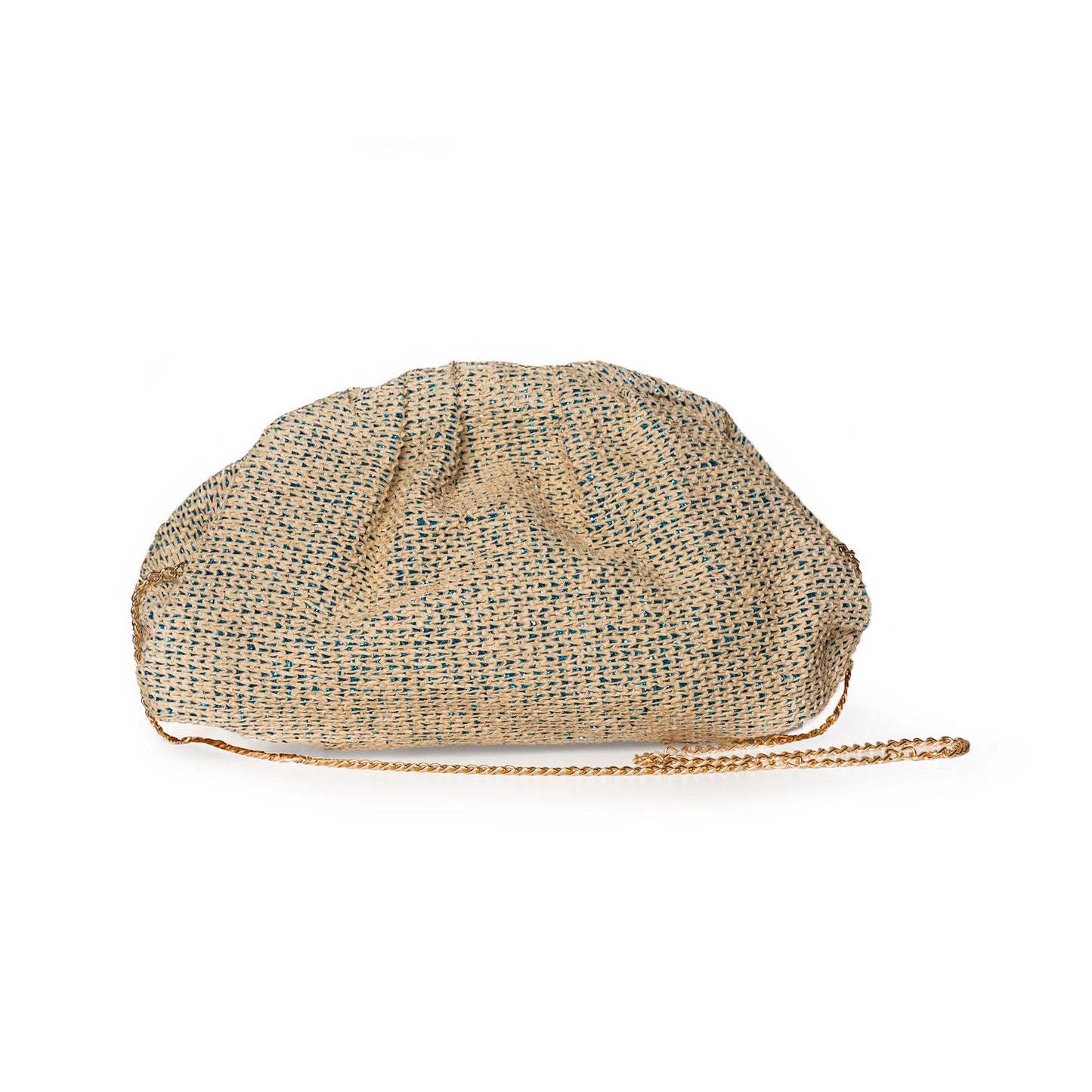 Borsa clutch tessuto in paglia beige con fondo blu