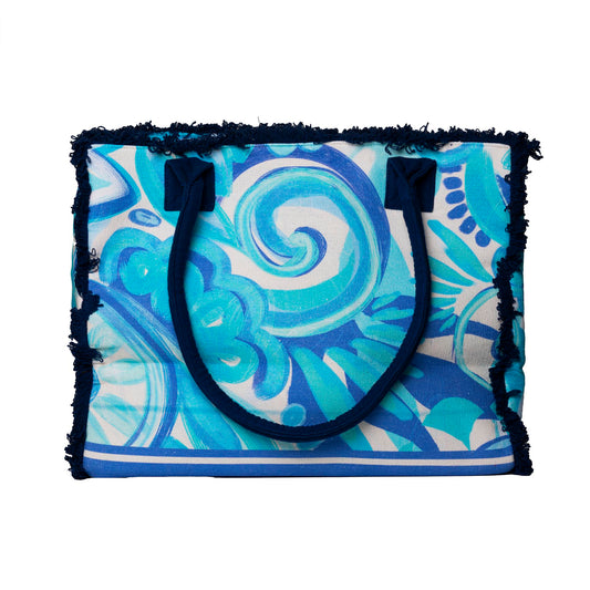 Borsa mare in cotone con fantasia tono turchese