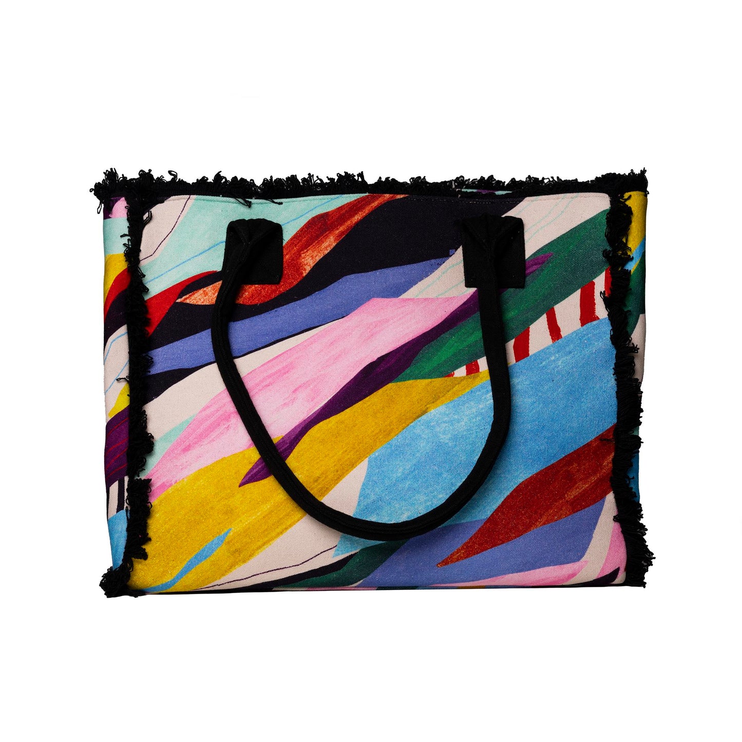 Borsa mare in cotone con stampa multicolore