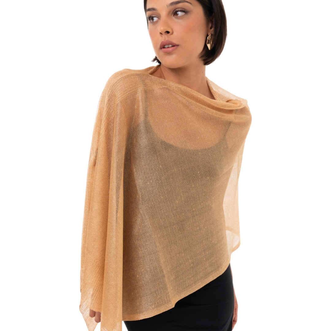 Poncho in filo trasparente colore ocra con glitter