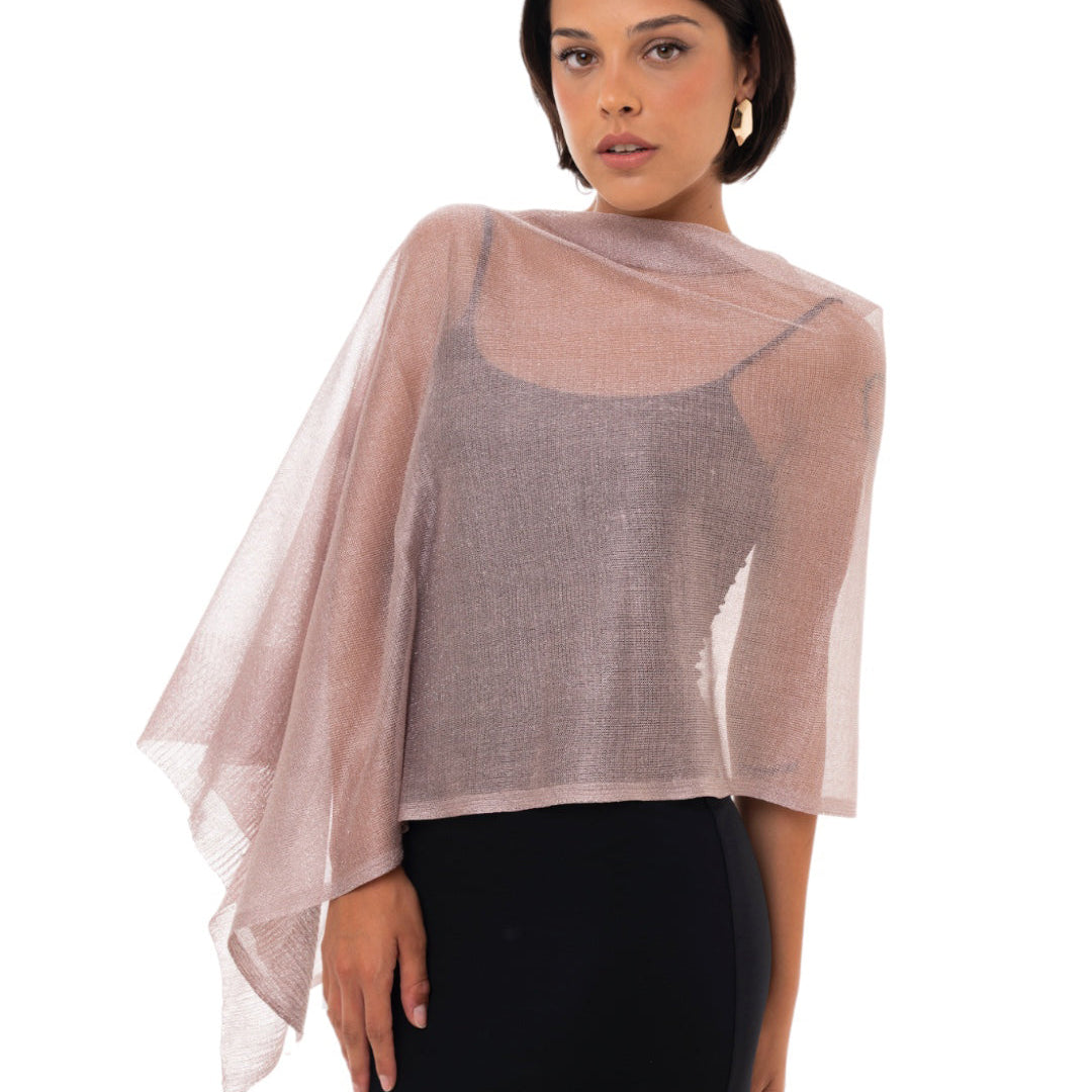 Poncho in filo trasparente rosa tenue con glitter