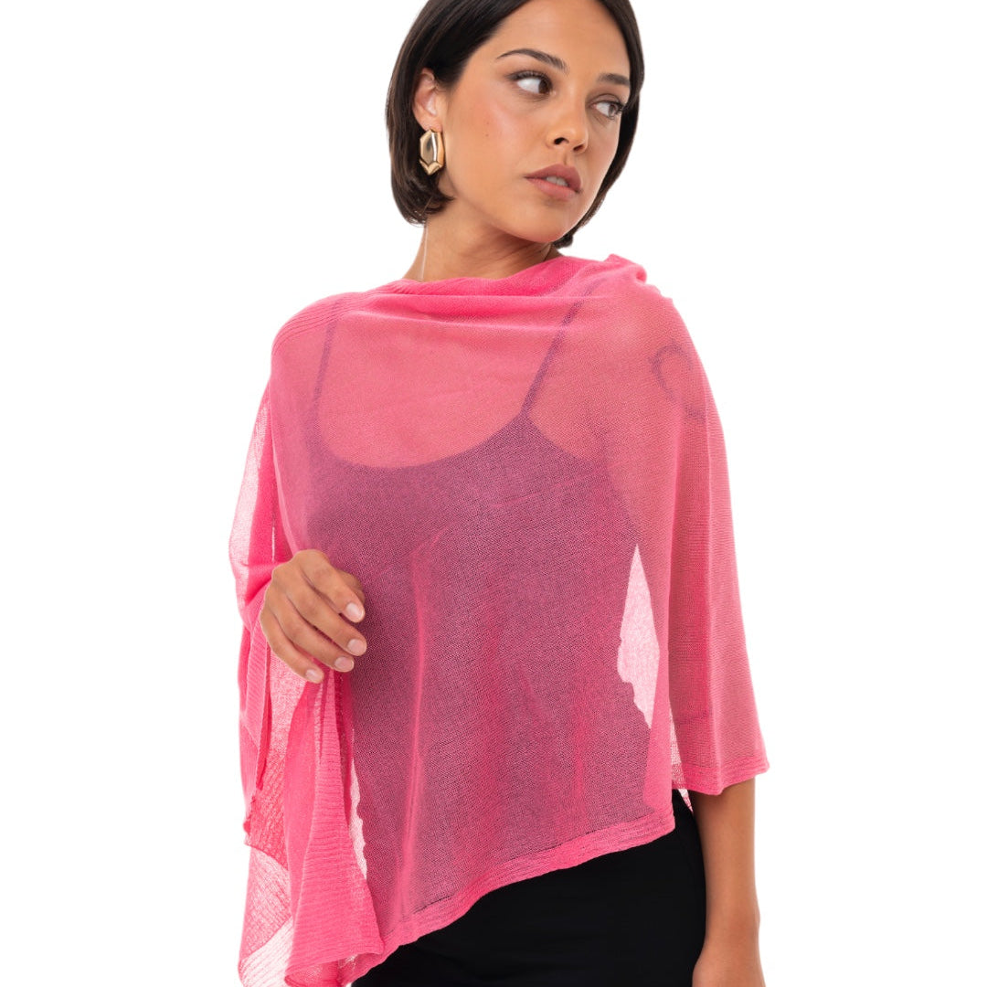 Poncho in filo trasparente rosa