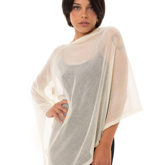 Poncho in filo trasparente color panna