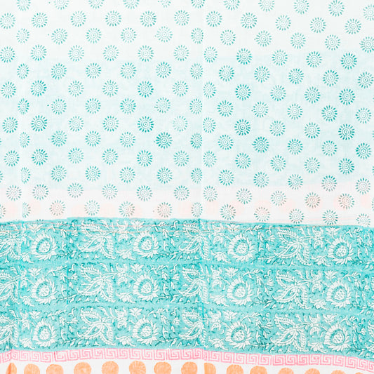 Pareo in cotone con stampa a mano multicolore
