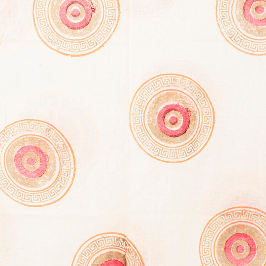 Pareo in cotone con stampa a mano texture circolare, tono beige