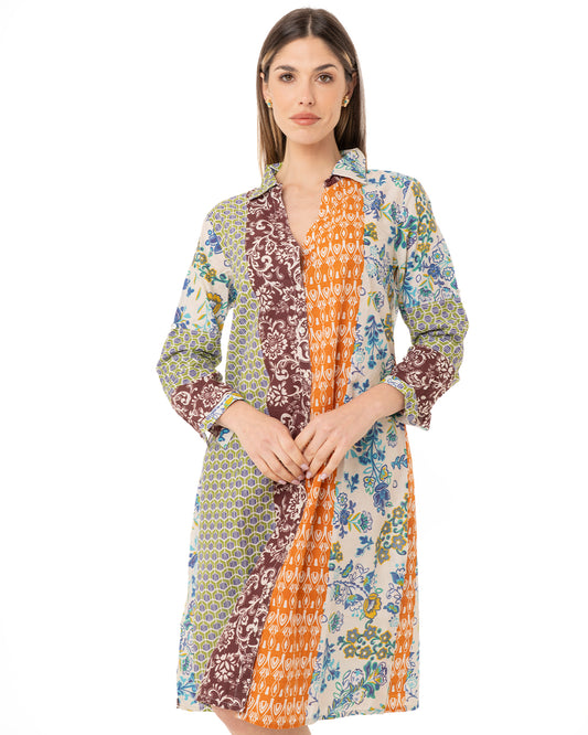 Vestito a camicia con stampa a fiori multicolore