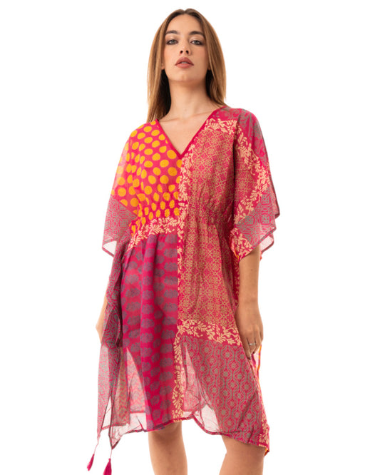 Vestito/copricostume in cotone con stampa tono fucsia