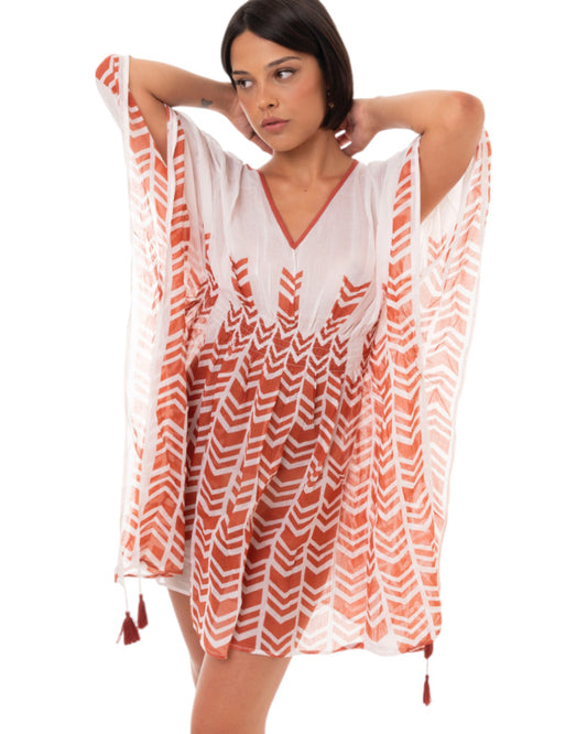 Vestito/copricostume in cotone con stampa bianca e ruggine