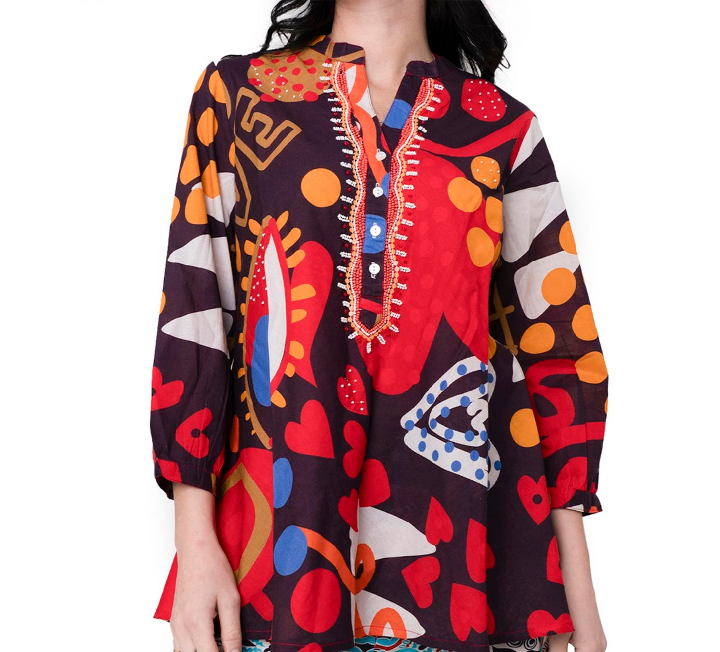 Camicia in cotone con fantasia multicolore