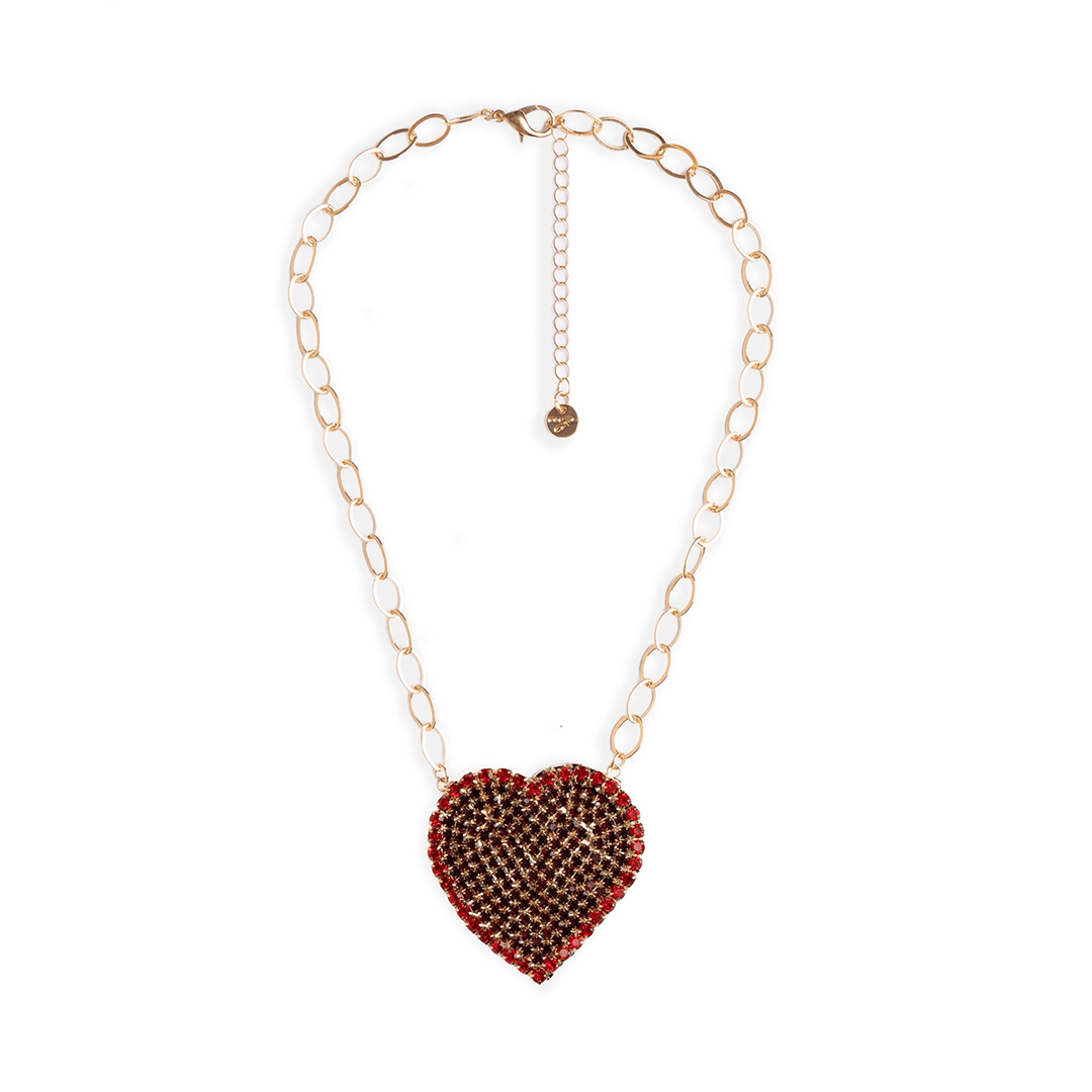Collana girocollo a catena con pendente a forma di cuore con strass rossi e neri - Mya Accessories
