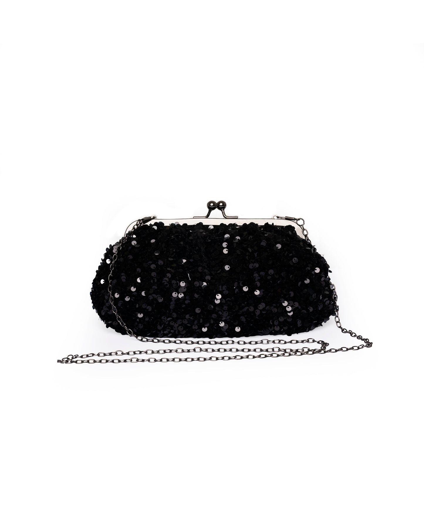 Borsa pochette in paillette nere