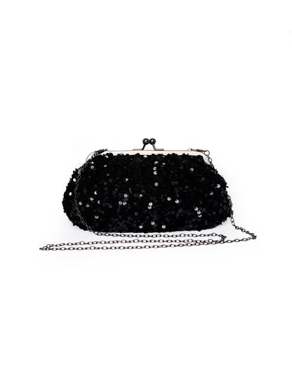 Borsa pochette in paillette nere