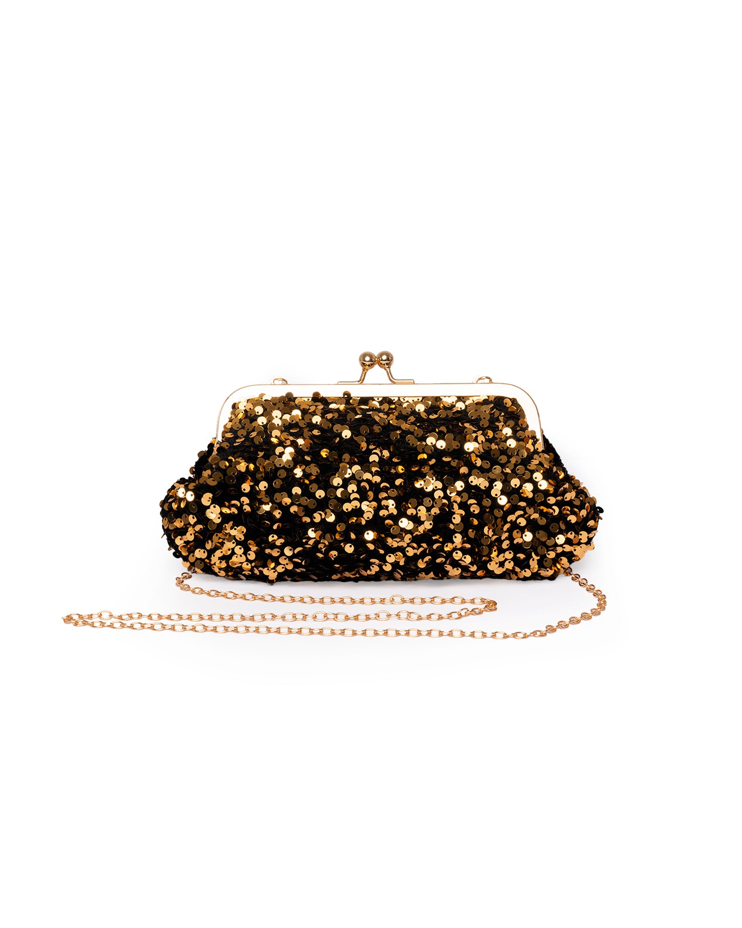 Borsa pochette nera con paillette oro