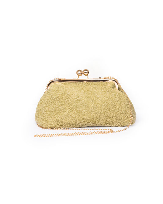 Borsa pochette teddy verde salvia