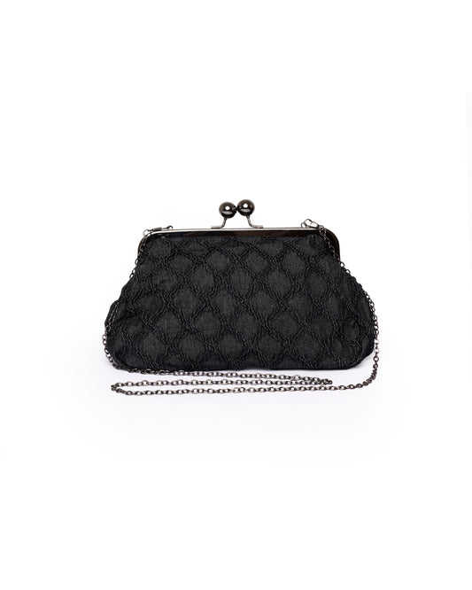 Borsa pochette in tessuto strutturato nero