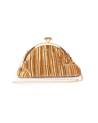 Borsa pochette tessuto in velluto plissettato oro